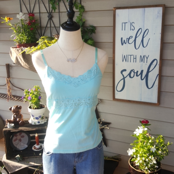 OLD NAVY ♡ Gorgeous Vintage Aqua Perfect Fit Lacey Cami Bralette Babydoll Top S - Picture 1 of 13